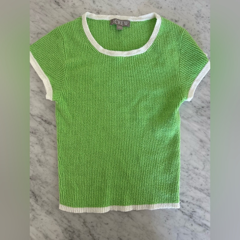 J. Crew  Lime Green and White Tee